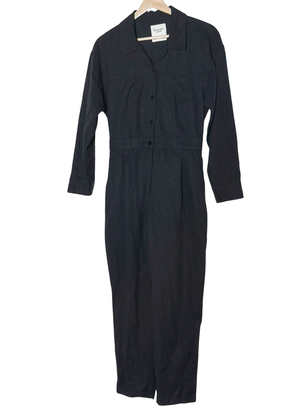 Abercrombie & Fitch Collared Black Long Sleeve Utility Jumpsuit Coverall Size SP